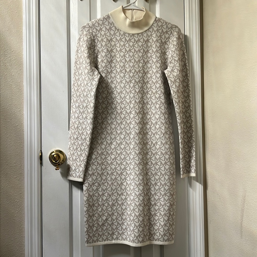 Michael Kors Logo Jacquard Mock Neck Dress